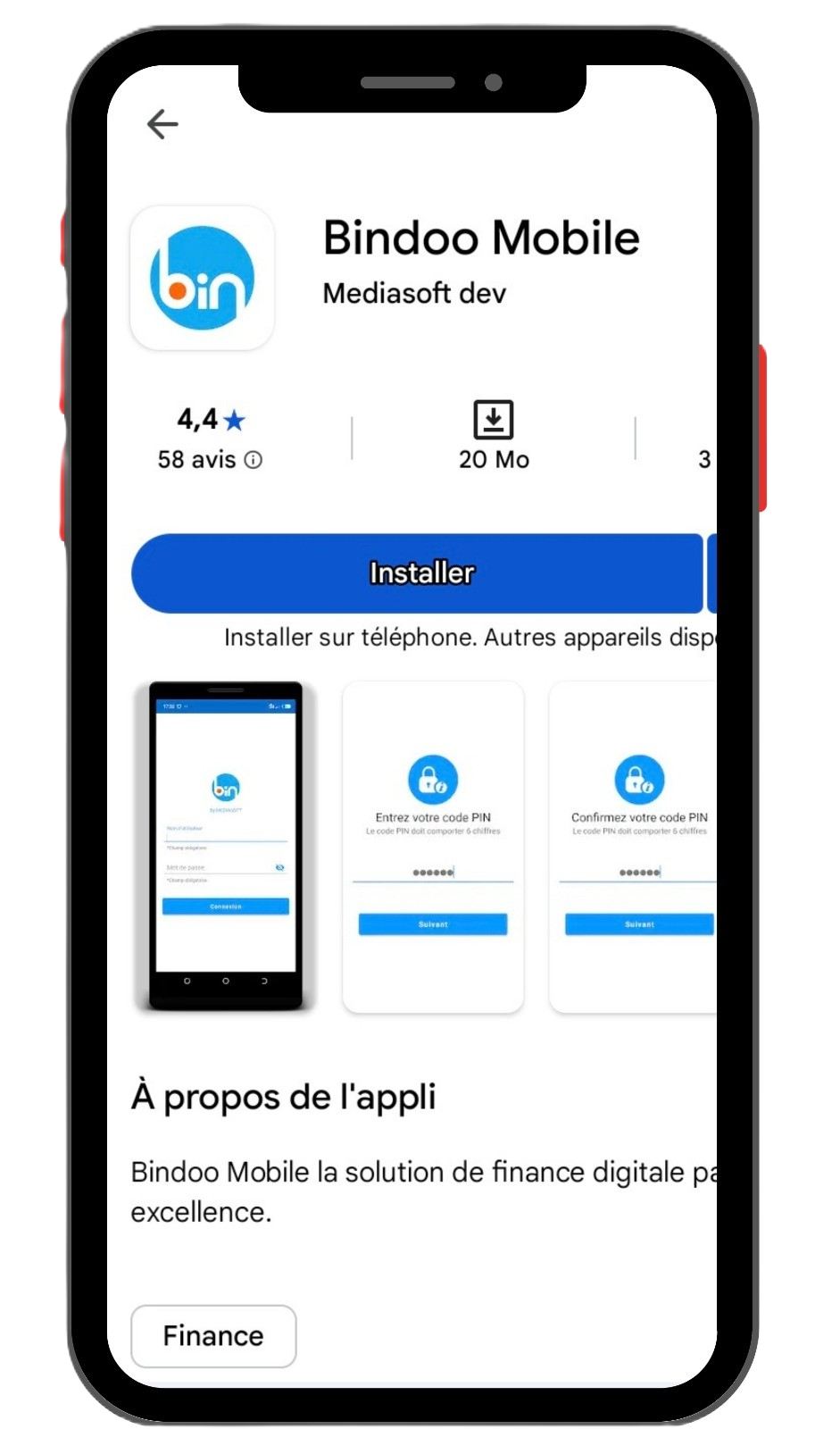 Application Bindoo Mobile — tableau de bord PADES